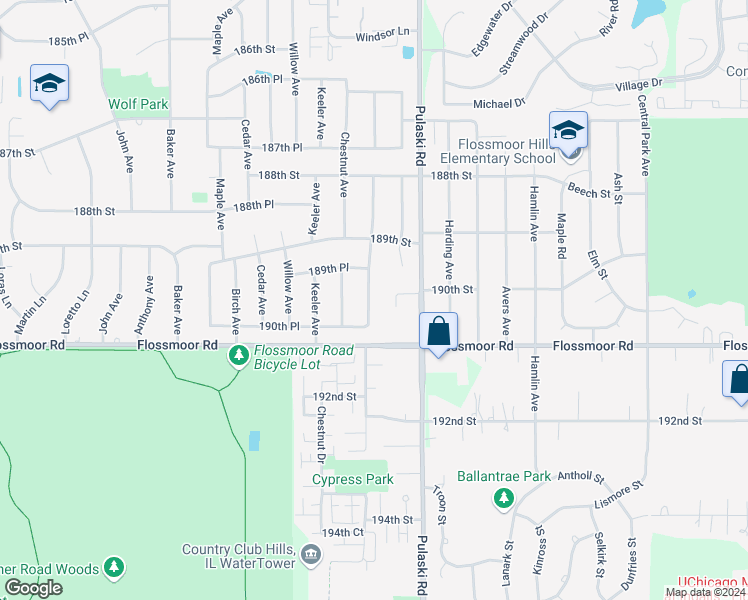 map of restaurants, bars, coffee shops, grocery stores, and more near 19011 Cypress Avenue in Country Club Hills