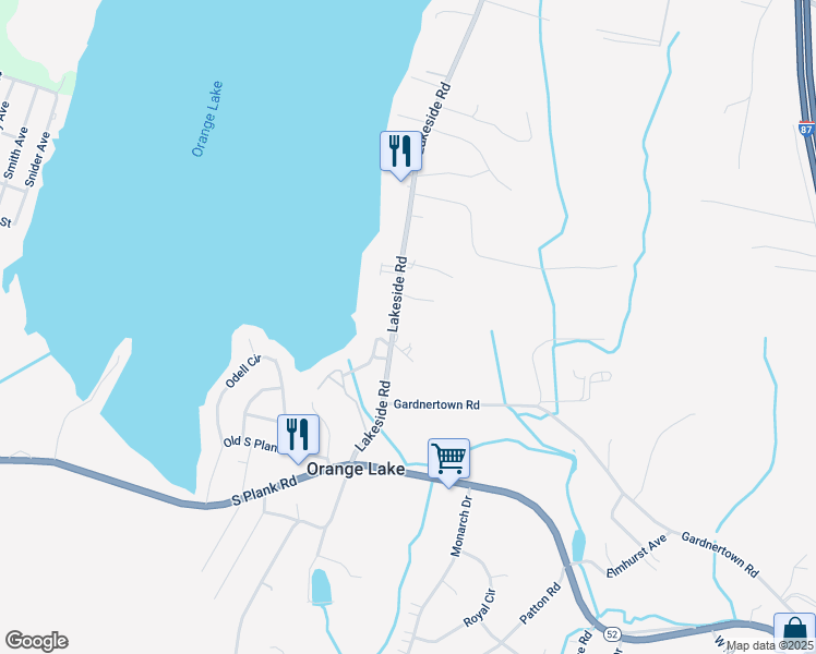 map of restaurants, bars, coffee shops, grocery stores, and more near 298 Lakeside Road in Newburgh