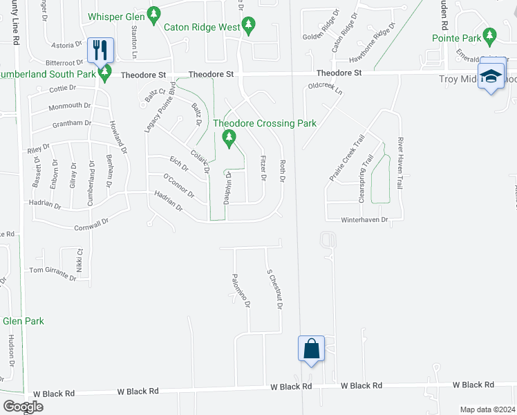 map of restaurants, bars, coffee shops, grocery stores, and more near 6422 Fitzer Drive in Joliet