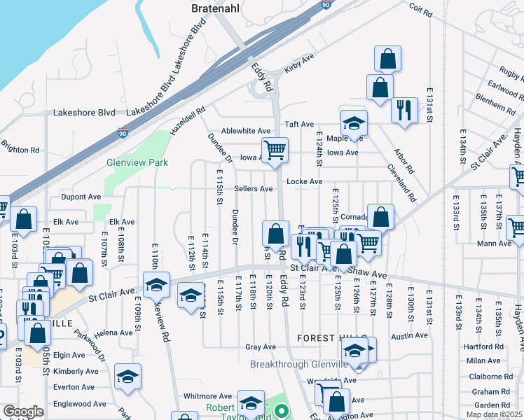 map of restaurants, bars, coffee shops, grocery stores, and more near 476 East 118th Street in Cleveland