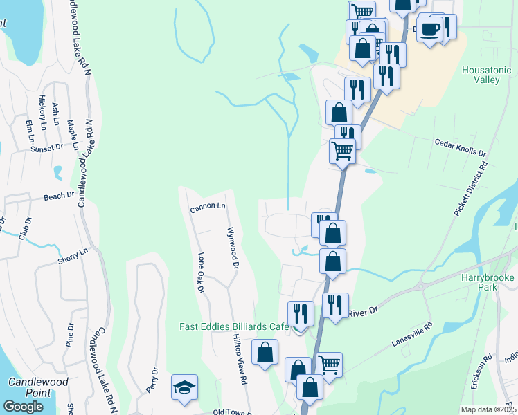 map of restaurants, bars, coffee shops, grocery stores, and more near 128 Willow Springs in New Milford