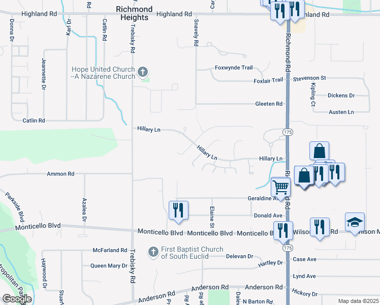 map of restaurants, bars, coffee shops, grocery stores, and more near 4792 Lindsey Ln in Richmond Heights