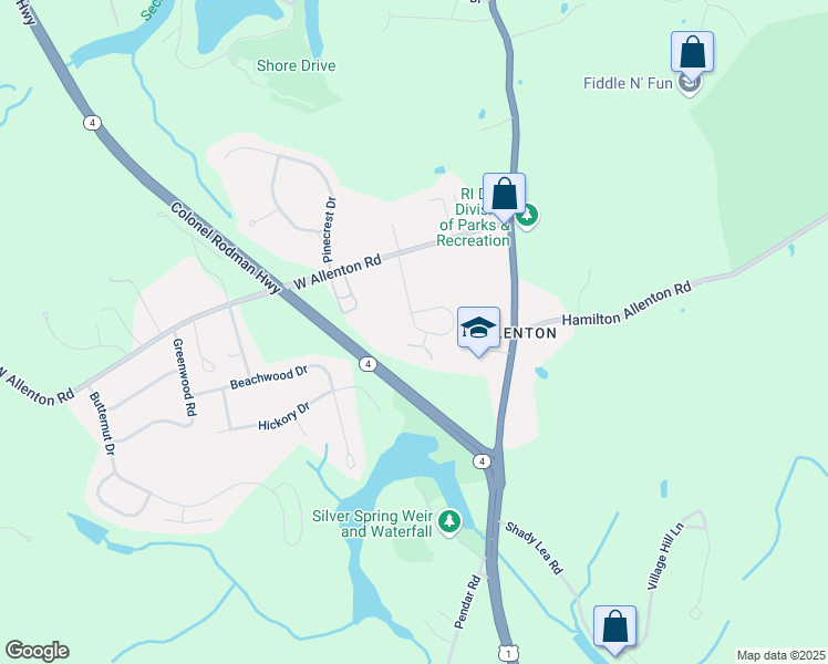 map of restaurants, bars, coffee shops, grocery stores, and more near 79 Ricci Ln in North Kingstown