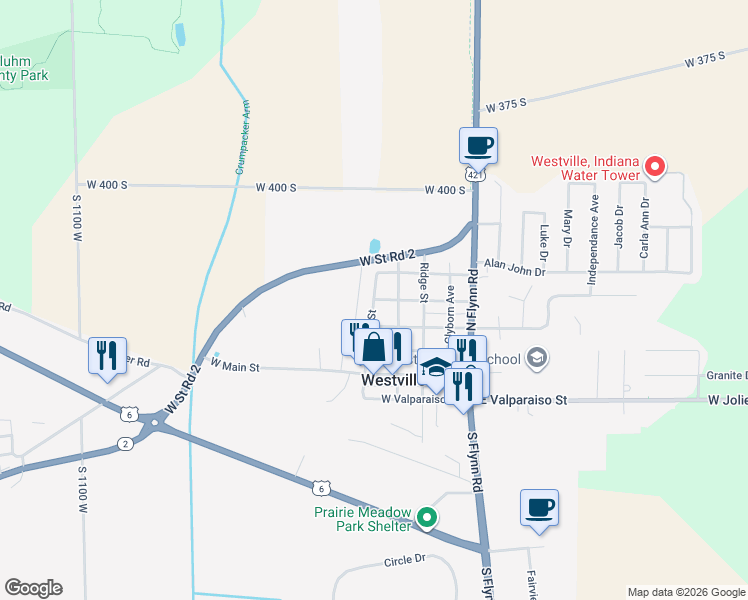 map of restaurants, bars, coffee shops, grocery stores, and more near 361 Washington St in Westville
