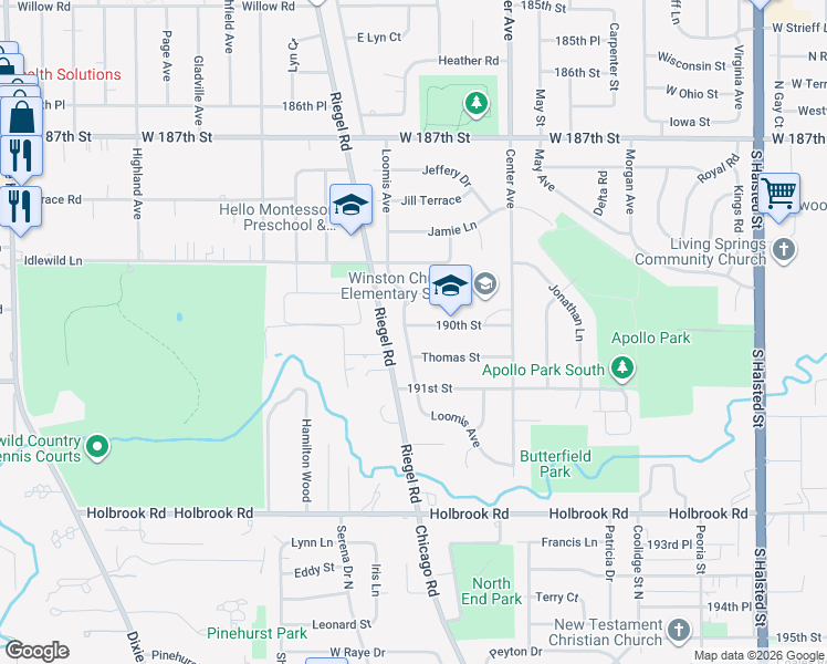 map of restaurants, bars, coffee shops, grocery stores, and more near 1341 190th Street in Homewood
