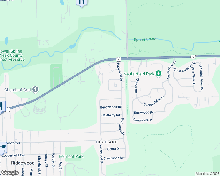 map of restaurants, bars, coffee shops, grocery stores, and more near 2205 Bogdan Lane South in Joliet