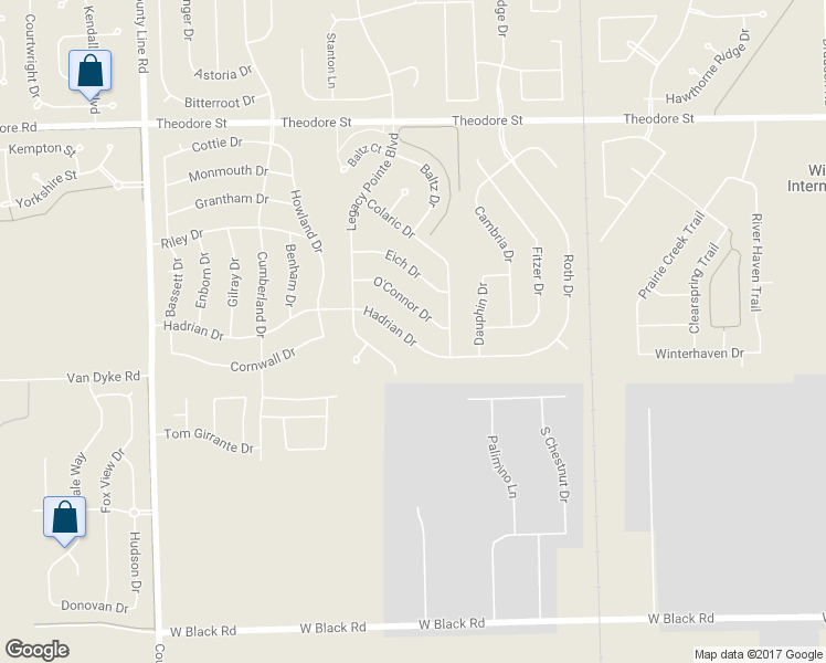 map of restaurants, bars, coffee shops, grocery stores, and more near 6617 Hadrian Drive in Joliet