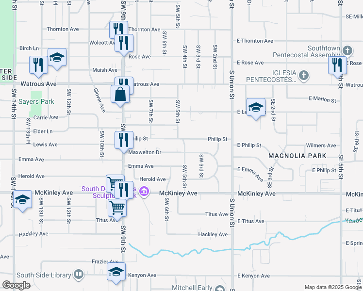 map of restaurants, bars, coffee shops, grocery stores, and more near 503 Maxwelton Drive in Des Moines