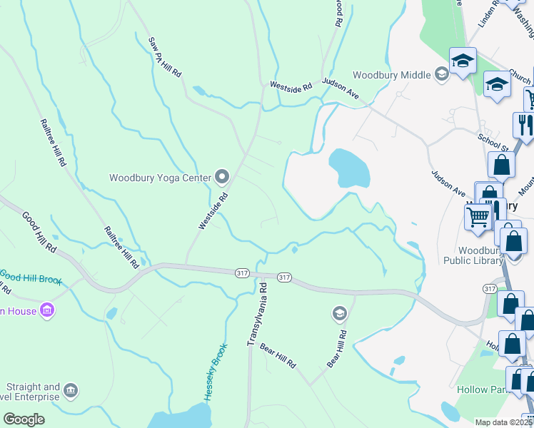 map of restaurants, bars, coffee shops, grocery stores, and more near 42 Fairgrounds Road in Woodbury