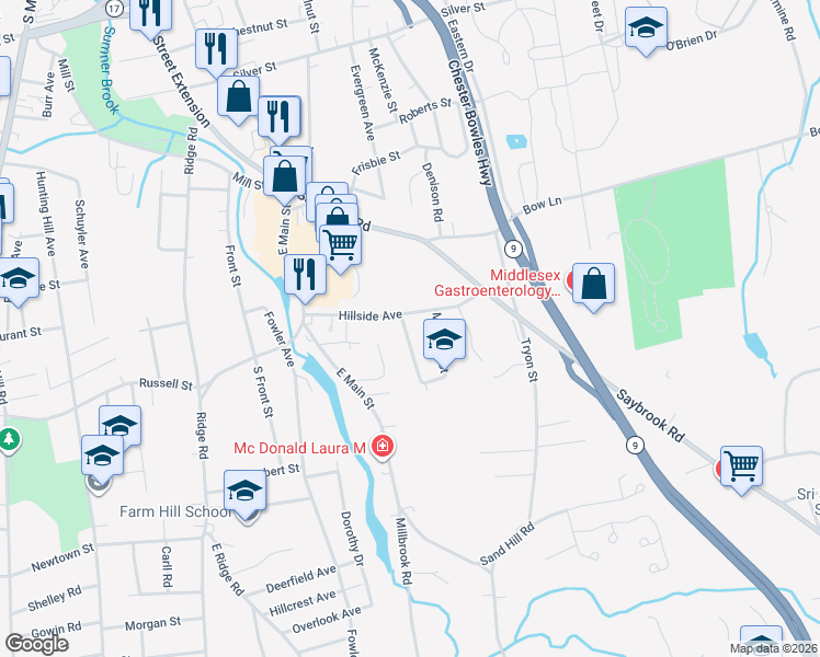 map of restaurants, bars, coffee shops, grocery stores, and more near 14 Bidwell Terrace in Middletown