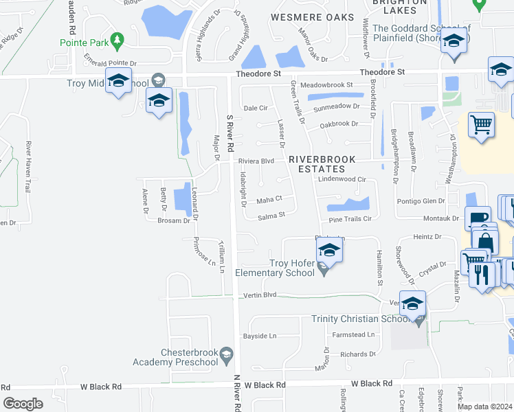 map of restaurants, bars, coffee shops, grocery stores, and more near 5506 Maha Court in Plainfield