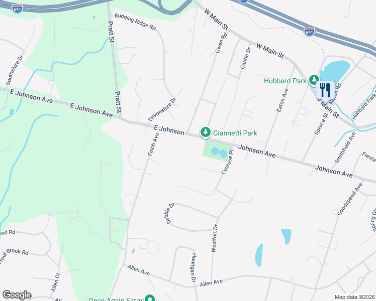 map of restaurants, bars, coffee shops, grocery stores, and more near 628 Johnson Avenue in Meriden