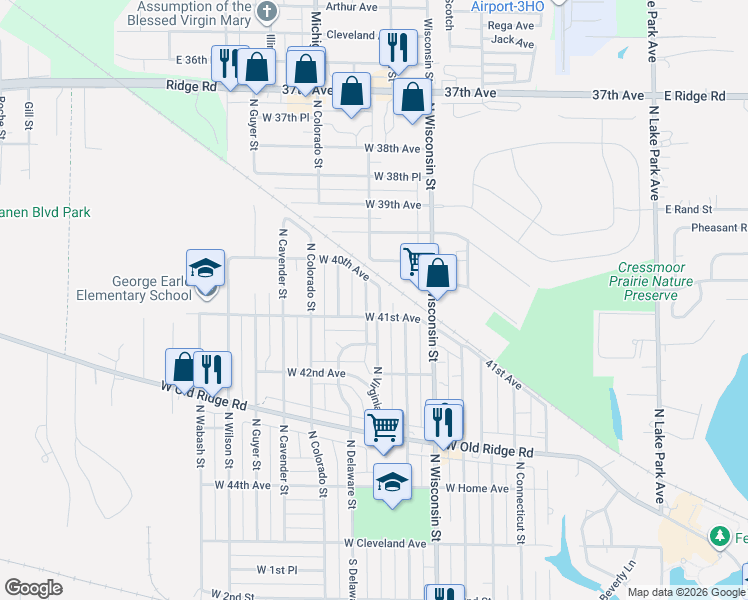 map of restaurants, bars, coffee shops, grocery stores, and more near 900 W 41st Ave in Hobart