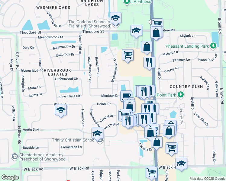 map of restaurants, bars, coffee shops, grocery stores, and more near 5001 Elmira Court in Plainfield