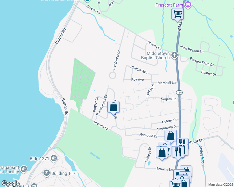 map of restaurants, bars, coffee shops, grocery stores, and more near 17 Jean Terrace in Middletown
