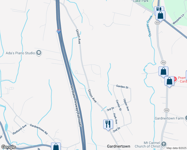 map of restaurants, bars, coffee shops, grocery stores, and more near 10 Tulip Lane in Newburgh