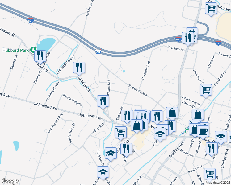map of restaurants, bars, coffee shops, grocery stores, and more near 38 Antonio Avenue in Meriden