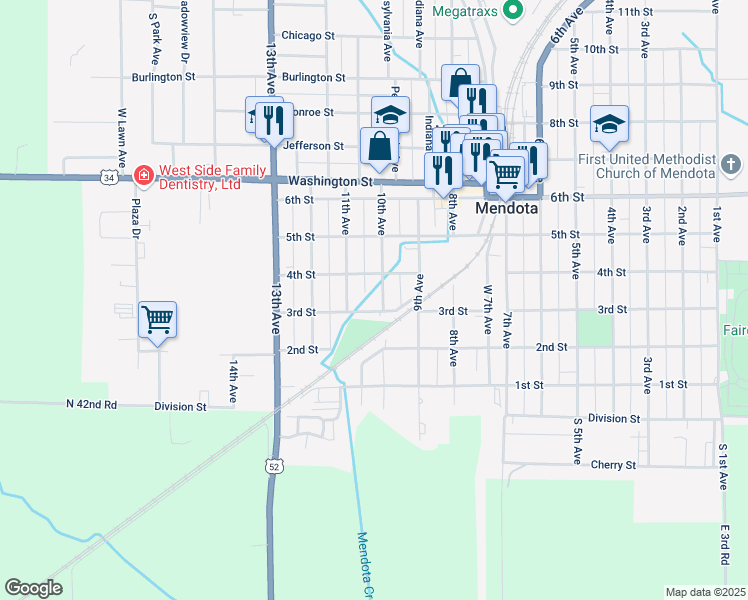 map of restaurants, bars, coffee shops, grocery stores, and more near 401 11th Avenue in Mendota