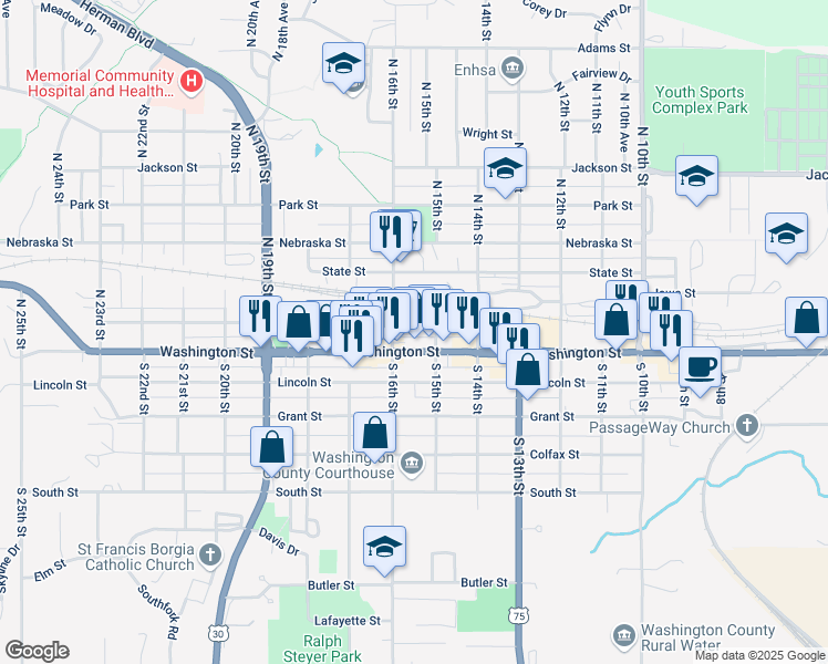 map of restaurants, bars, coffee shops, grocery stores, and more near in Blair