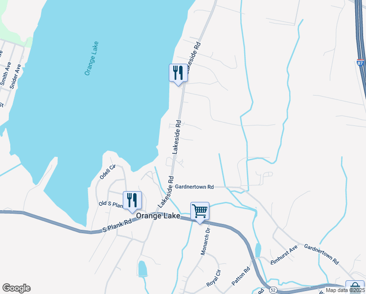 map of restaurants, bars, coffee shops, grocery stores, and more near 298 Lakeside Road in Newburgh