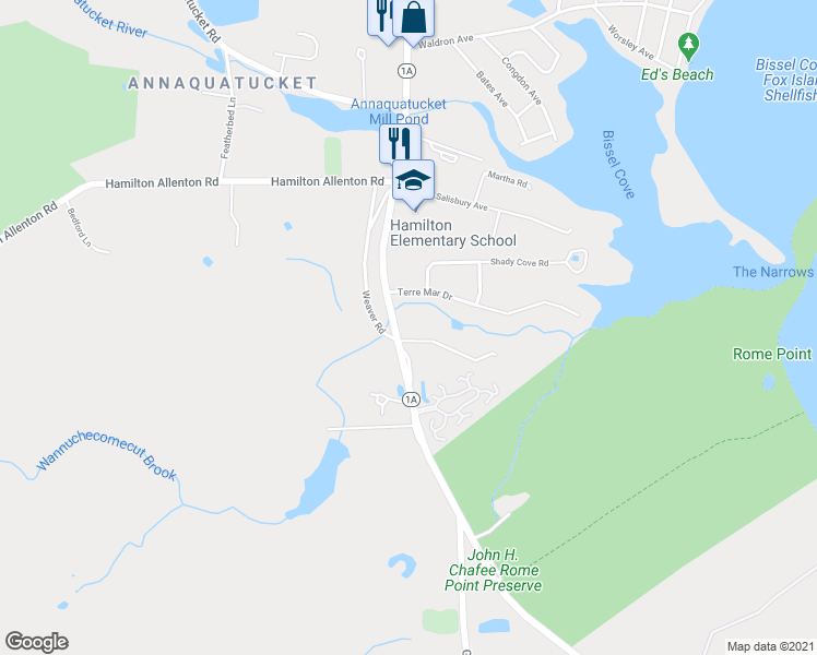 map of restaurants, bars, coffee shops, grocery stores, and more near 980 Boston Neck Road in North Kingstown