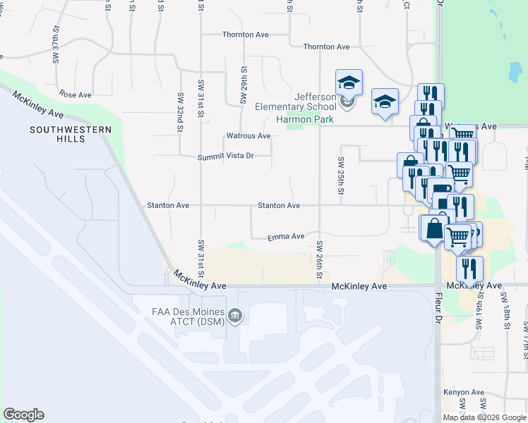 map of restaurants, bars, coffee shops, grocery stores, and more near 2800 Stanton Avenue in Des Moines