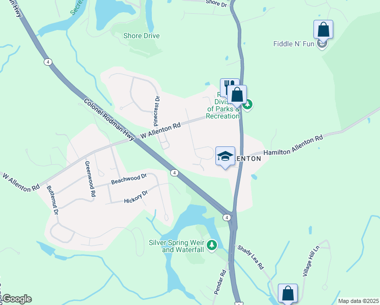 map of restaurants, bars, coffee shops, grocery stores, and more near 79 Ricci Lane in North Kingstown