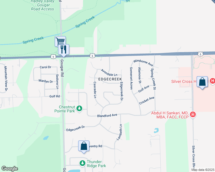 map of restaurants, bars, coffee shops, grocery stores, and more near 3405 Ivywild Lane in New Lenox