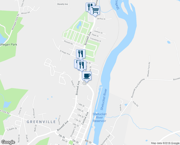 map of restaurants, bars, coffee shops, grocery stores, and more near 25 Sylvester Street in Norwich