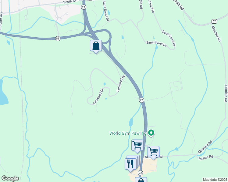 map of restaurants, bars, coffee shops, grocery stores, and more near 16 Fenwood Drive in Pawling