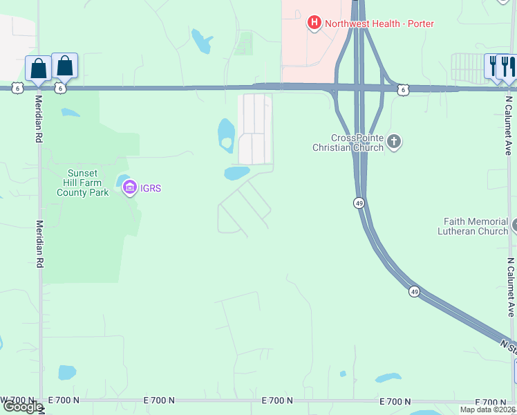 map of restaurants, bars, coffee shops, grocery stores, and more near 76 U.S. 6 in Valparaiso