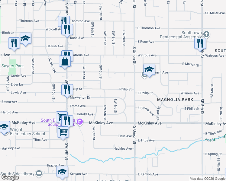 map of restaurants, bars, coffee shops, grocery stores, and more near in Des Moines