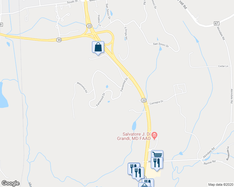 map of restaurants, bars, coffee shops, grocery stores, and more near 16 Fenwood Drive in Pawling
