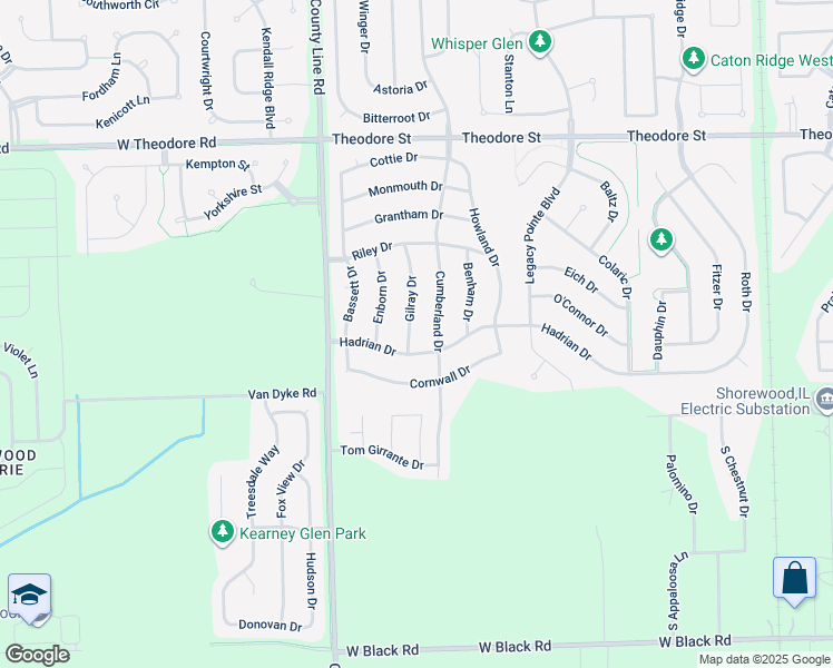 map of restaurants, bars, coffee shops, grocery stores, and more near 1306 Gilray Drive in Joliet