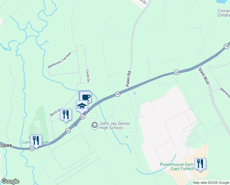 map of restaurants, bars, coffee shops, grocery stores, and more near 1 Roundhill Road in Hopewell Junction