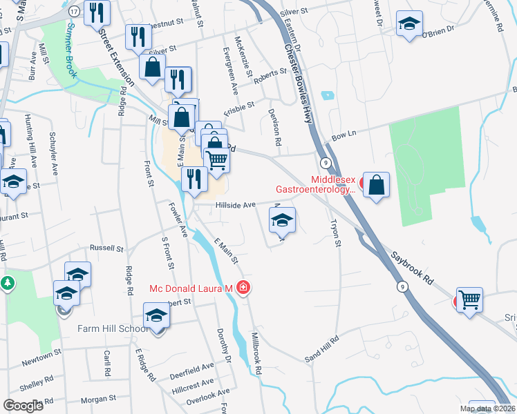 map of restaurants, bars, coffee shops, grocery stores, and more near 14 Bidwell Terrace in Middletown