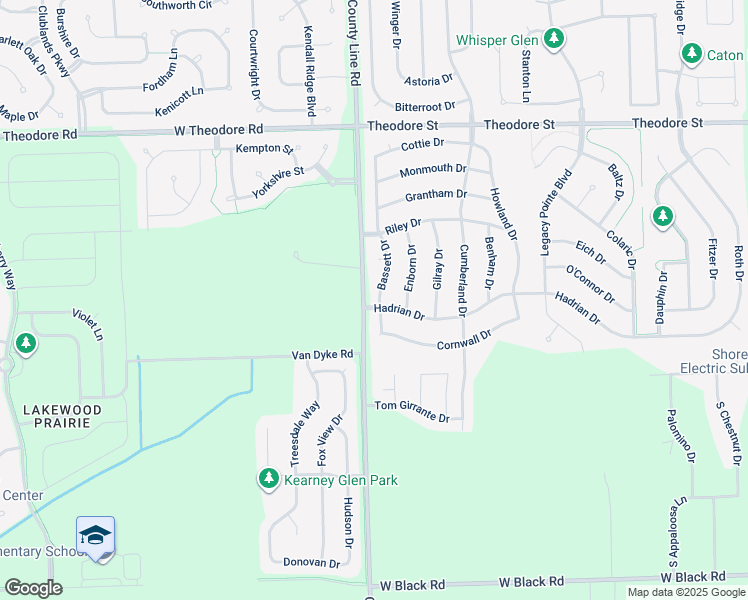map of restaurants, bars, coffee shops, grocery stores, and more near 1305 Bassett Drive in Joliet