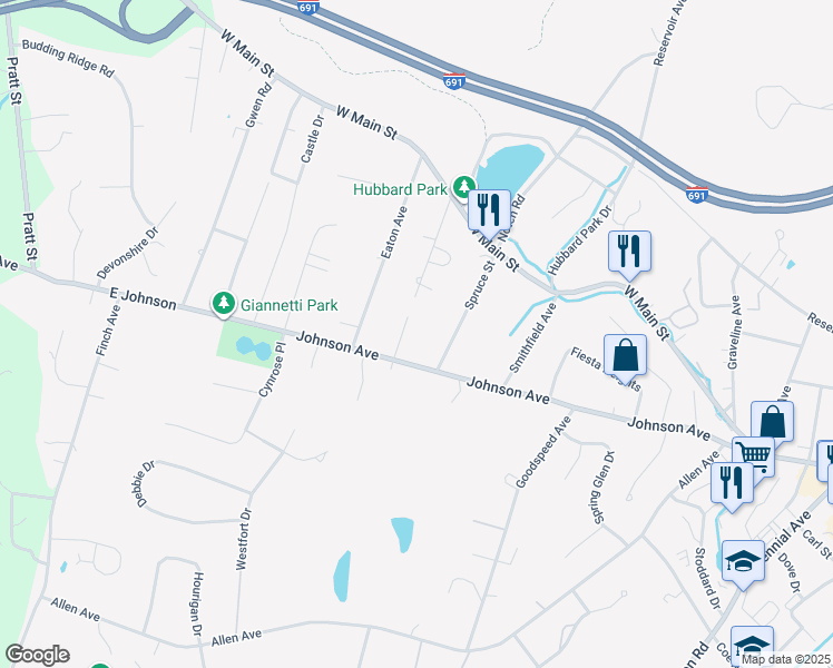 map of restaurants, bars, coffee shops, grocery stores, and more near 19 Runge Drive in Meriden