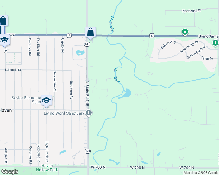 map of restaurants, bars, coffee shops, grocery stores, and more near 701-761 Ravinia Drive East in Valparaiso
