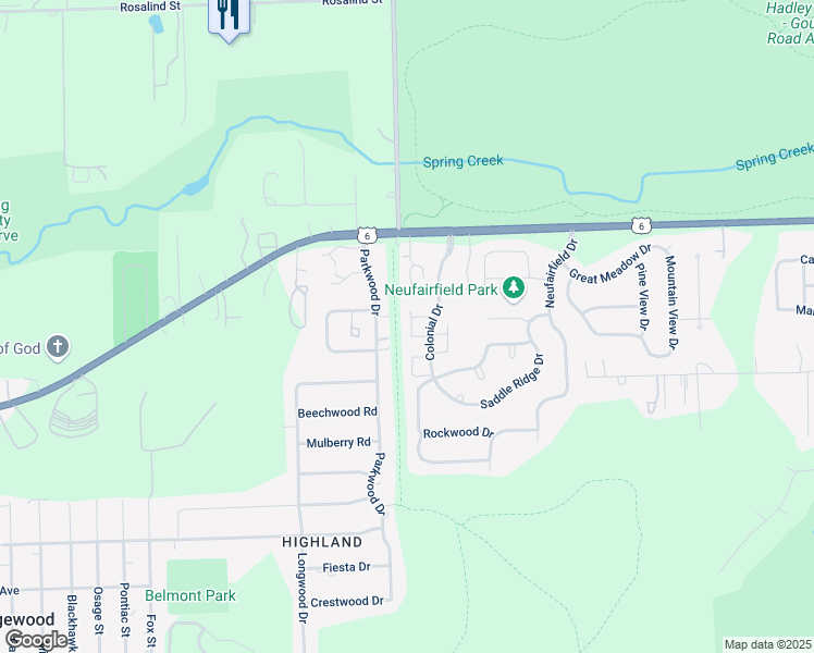 map of restaurants, bars, coffee shops, grocery stores, and more near 1033 Silver Hill Circle in Joliet