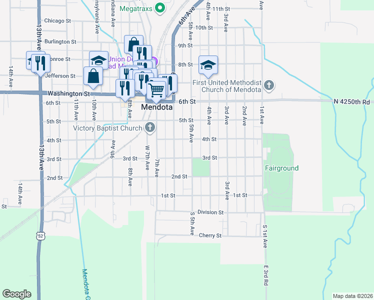map of restaurants, bars, coffee shops, grocery stores, and more near 400 5th Avenue in Mendota
