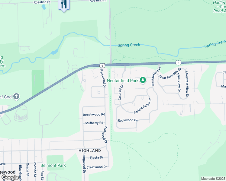 map of restaurants, bars, coffee shops, grocery stores, and more near 1033 Silver Hill Circle in Joliet