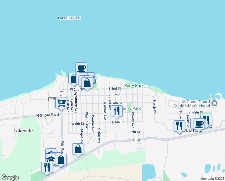 map of restaurants, bars, coffee shops, grocery stores, and more near 434 3rd Street in Lakeside Marblehead