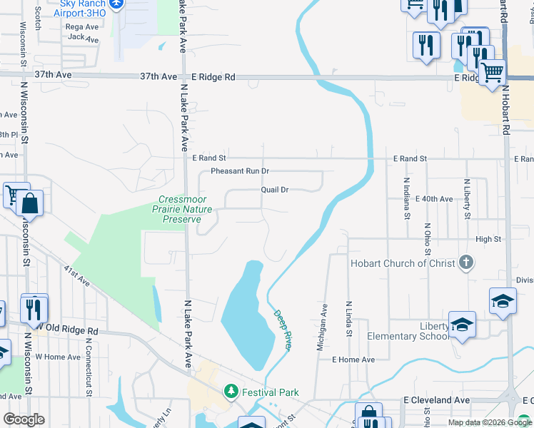 map of restaurants, bars, coffee shops, grocery stores, and more near 422 Edgewater Drive in Hobart