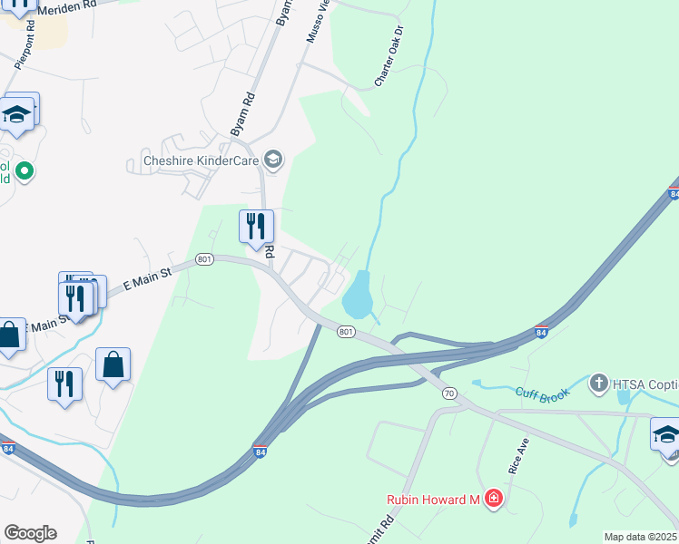map of restaurants, bars, coffee shops, grocery stores, and more near 2160 Waterbury Road in Cheshire