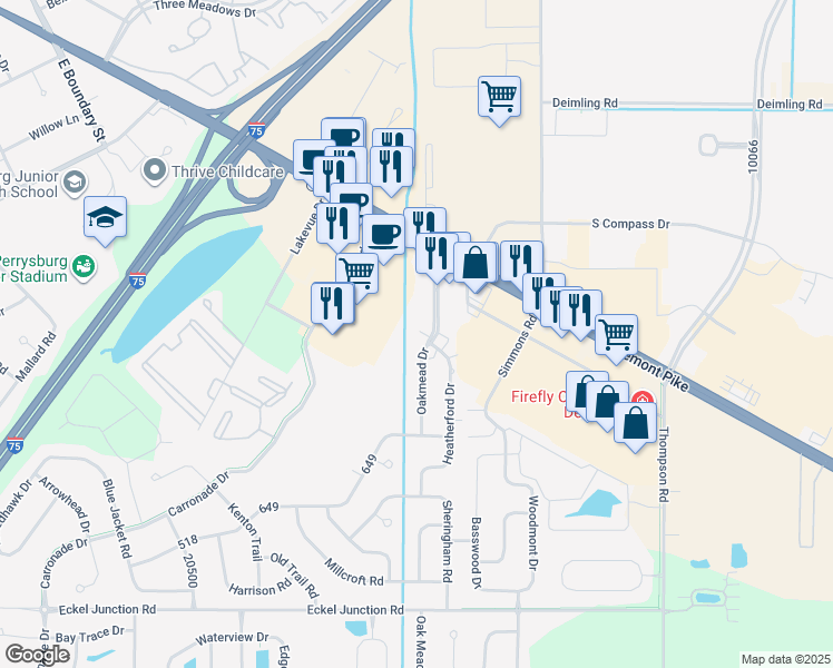 map of restaurants, bars, coffee shops, grocery stores, and more near 27005 Oakmead Drive in Perrysburg