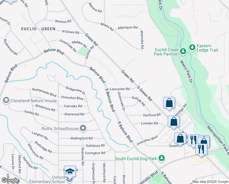 map of restaurants, bars, coffee shops, grocery stores, and more near 219 South Belvoir Boulevard in South Euclid