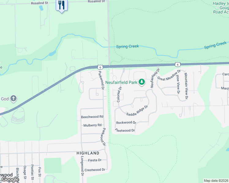 map of restaurants, bars, coffee shops, grocery stores, and more near 2408 Silver Hill Circle in Joliet