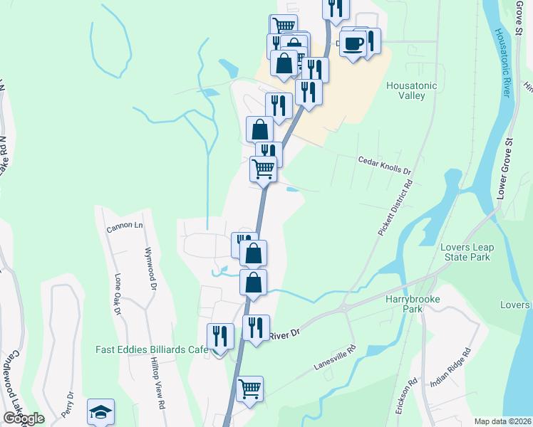 map of restaurants, bars, coffee shops, grocery stores, and more near 227 Danbury Road in New Milford