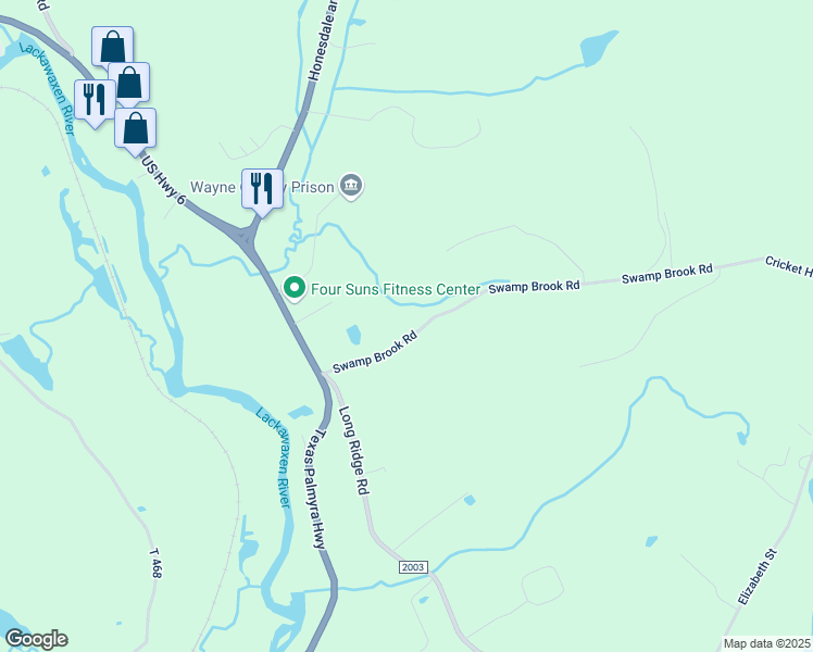 map of restaurants, bars, coffee shops, grocery stores, and more near 43 Swamp Brook Road in Hawley